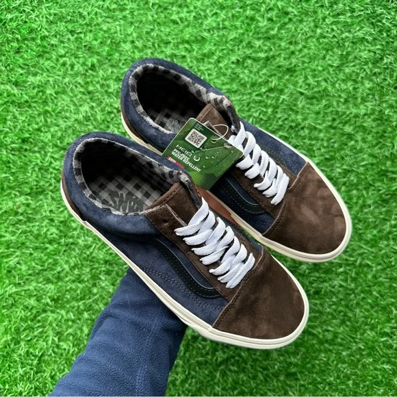 Vans Old Skool Pig Suede Plaid Brown Navy - Picture 2 of 11